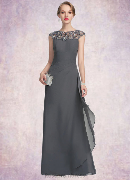 Zoe A-Line Scoop Neck Floor-Length Chiffon Mother of the Bride Dress With Beading Sequins Cascading Ruffles SRS126P0014721