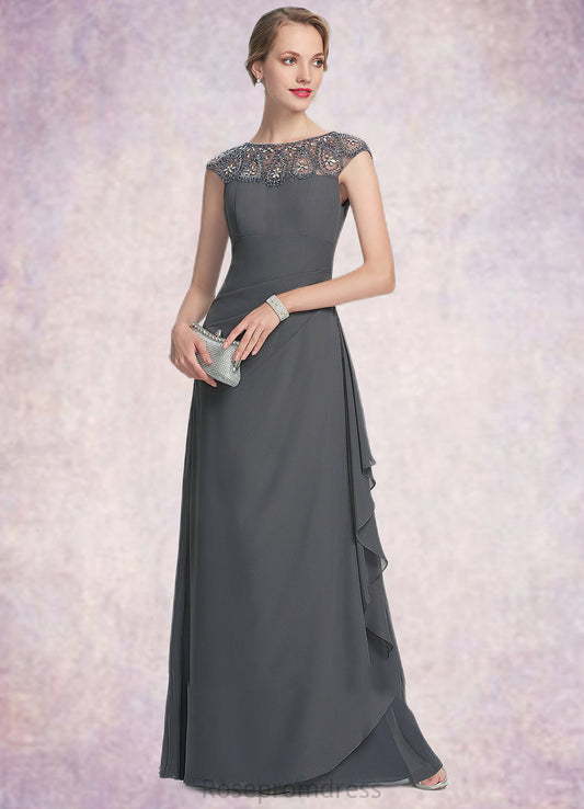 Zoe A-Line Scoop Neck Floor-Length Chiffon Mother of the Bride Dress With Beading Sequins Cascading Ruffles SRS126P0014721