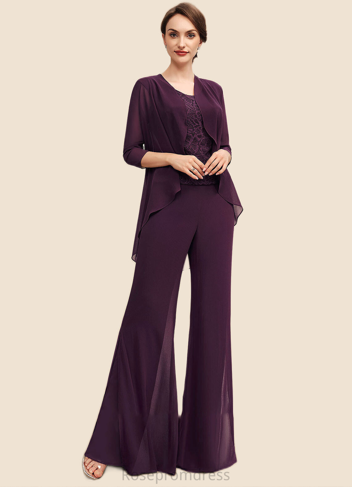 Kennedy Jumpsuit/Pantsuit Scoop Neck Floor-Length Chiffon Lace Mother of the Bride Dress SRS126P0014722