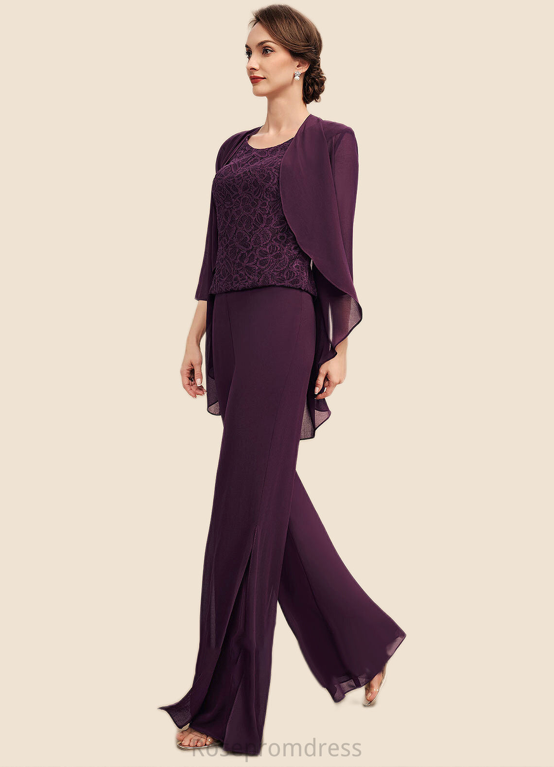 Kennedy Jumpsuit/Pantsuit Scoop Neck Floor-Length Chiffon Lace Mother of the Bride Dress SRS126P0014722