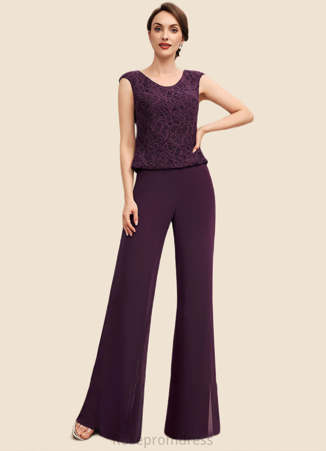 Kennedy Jumpsuit/Pantsuit Scoop Neck Floor-Length Chiffon Lace Mother of the Bride Dress SRS126P0014722