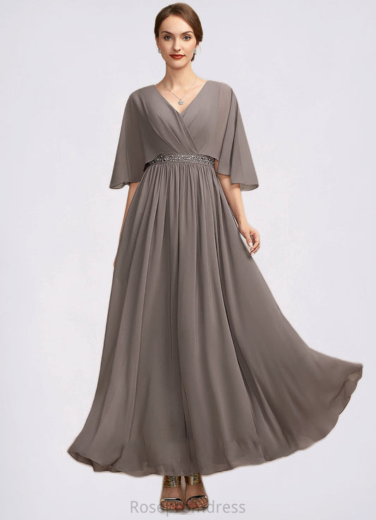 Emerson A-Line V-neck Ankle-Length Chiffon Mother of the Bride Dress With Ruffle Beading SRS126P0014723