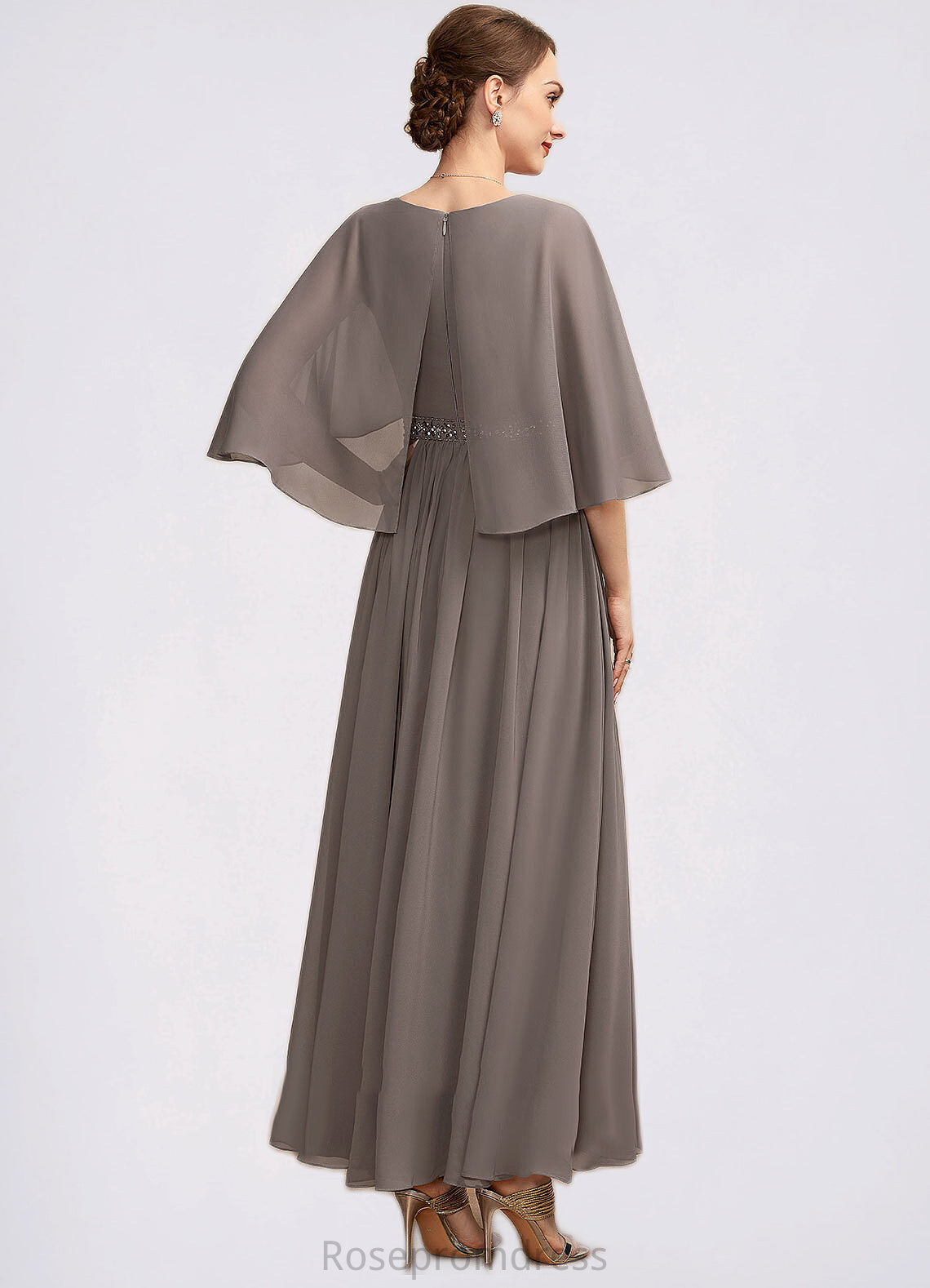 Emerson A-Line V-neck Ankle-Length Chiffon Mother of the Bride Dress With Ruffle Beading SRS126P0014723