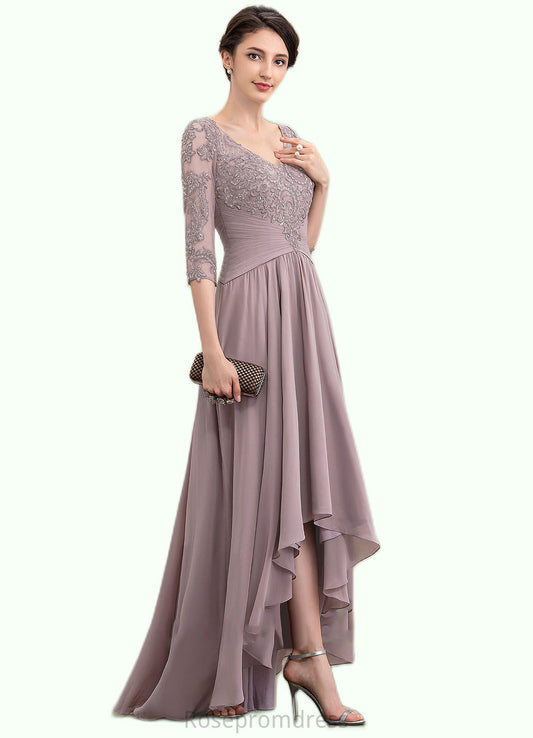 Teagan A-Line V-neck Asymmetrical Chiffon Lace Mother of the Bride Dress With Sequins SRS126P0014728