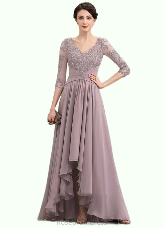 Teagan A-Line V-neck Asymmetrical Chiffon Lace Mother of the Bride Dress With Sequins SRS126P0014728