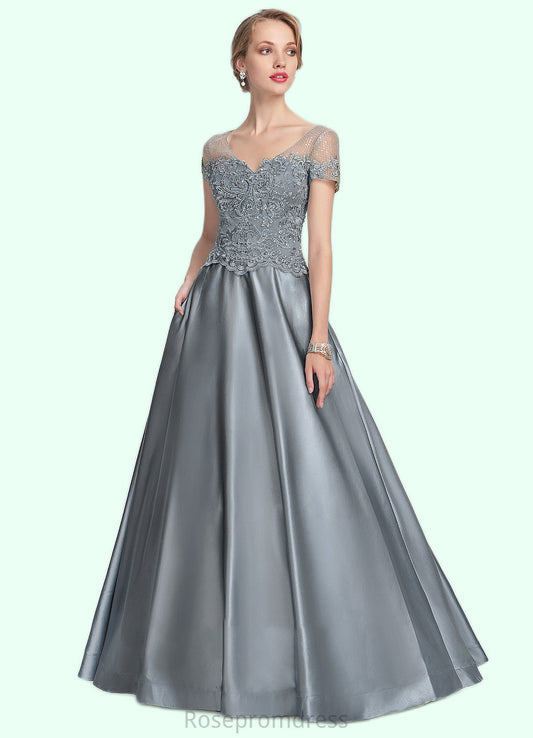 Valerie A-Line V-neck Floor-Length Satin Lace Mother of the Bride Dress With Beading Sequins SRS126P0014730
