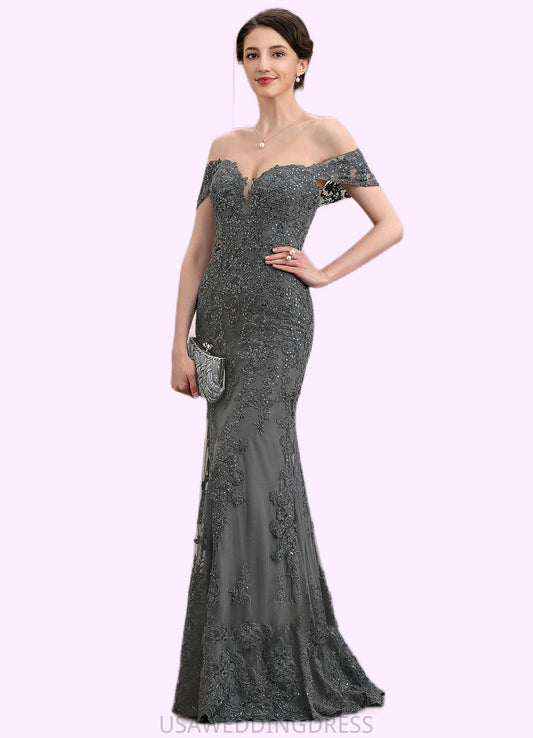 Stella Trumpet/Mermaid Off-the-Shoulder Floor-Length Tulle Lace Mother of the Bride Dress With Sequins DS126P0014731