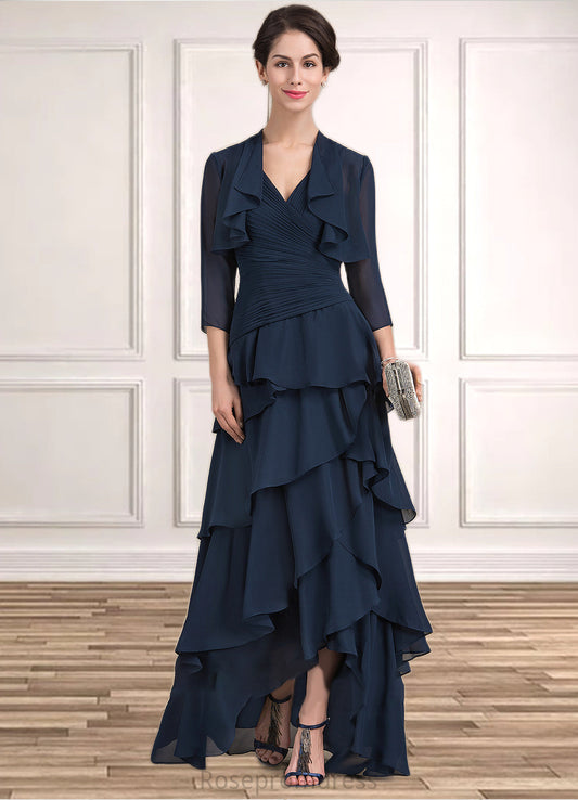 Lindsey A-Line V-neck Asymmetrical Chiffon Mother of the Bride Dress With Beading Sequins Cascading Ruffles SRS126P0014733