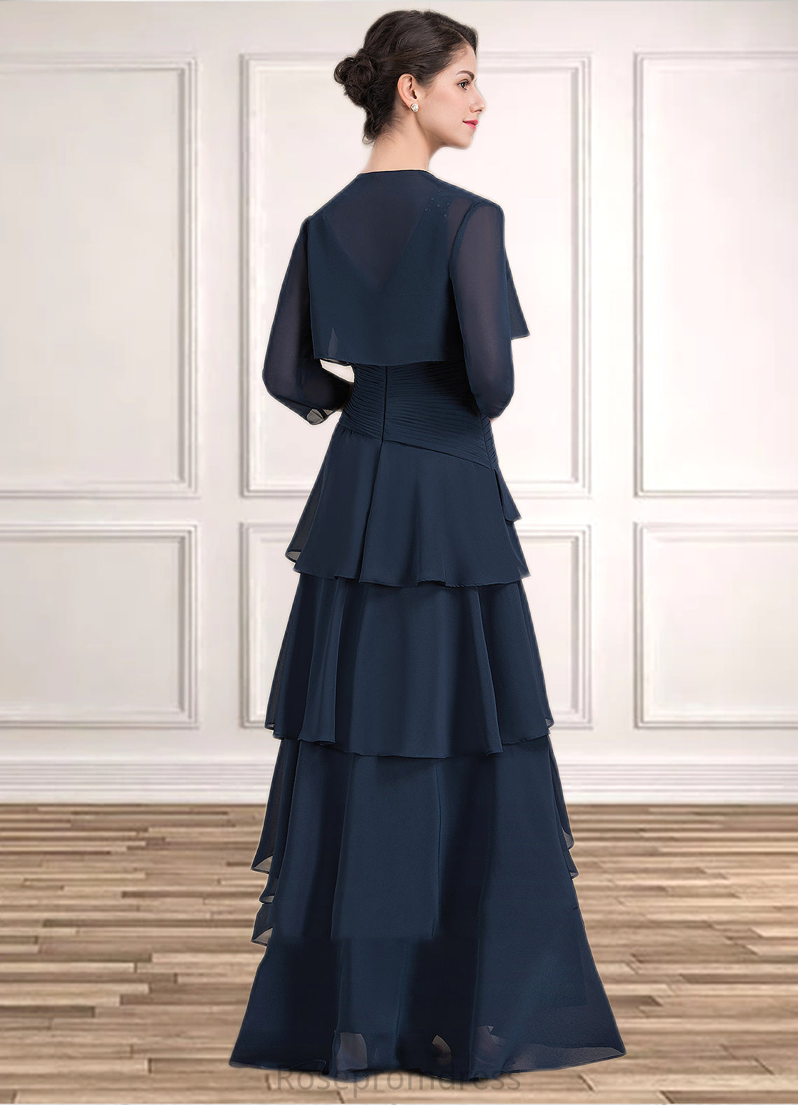 Lindsey A-Line V-neck Asymmetrical Chiffon Mother of the Bride Dress With Beading Sequins Cascading Ruffles SRS126P0014733