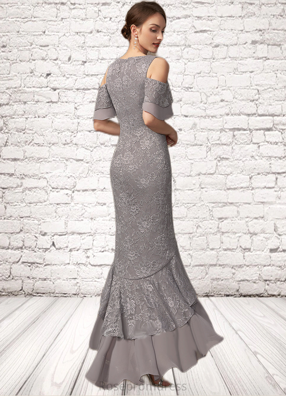 Amina Trumpet/Mermaid Scoop Neck Asymmetrical Chiffon Lace Mother of the Bride Dress With Cascading Ruffles SRS126P0014734