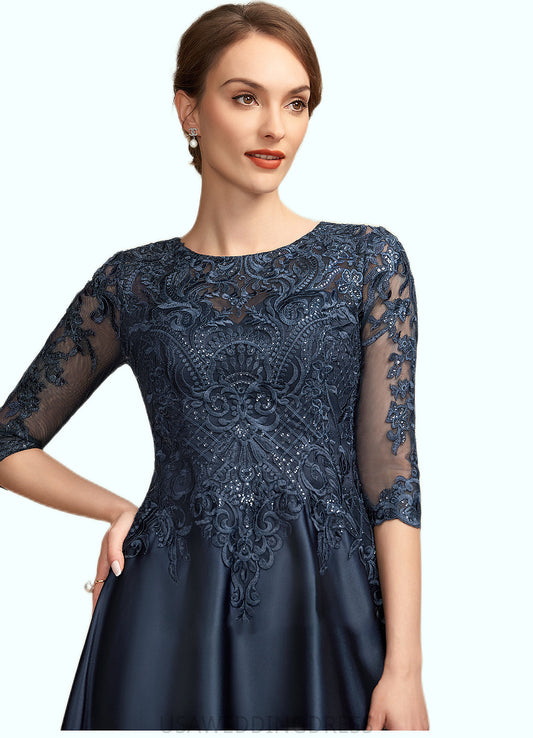 Jillian A-Line Scoop Neck Tea-Length Satin Lace Mother of the Bride Dress With Sequins DS126P0014736