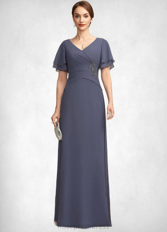 Yaretzi A-Line V-neck Floor-Length Chiffon Mother of the Bride Dress With Ruffle Beading SRS126P0014737