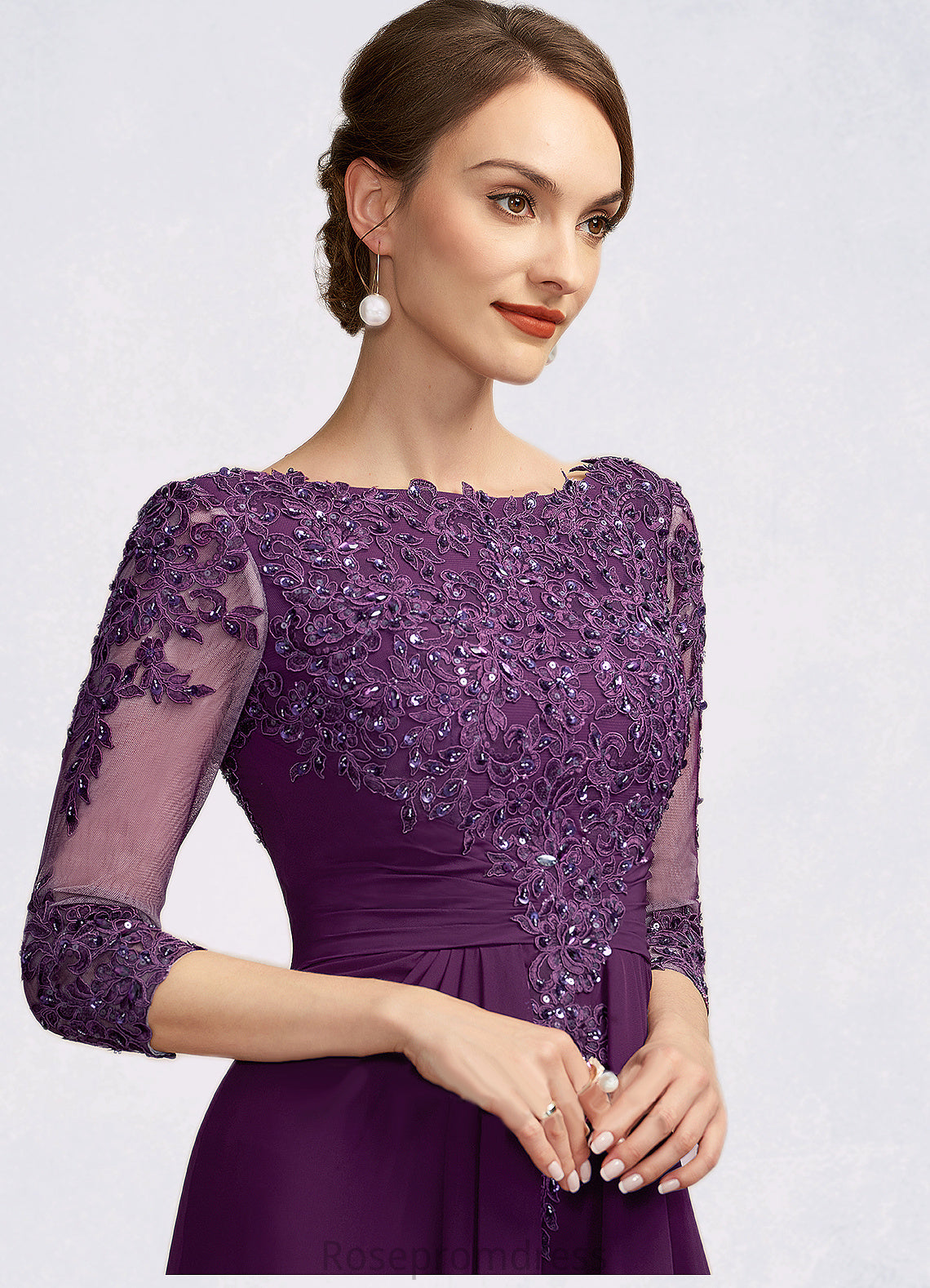 Salome A-Line Scoop Neck Floor-Length Chiffon Lace Mother of the Bride Dress With Beading Sequins SRS126P0014738