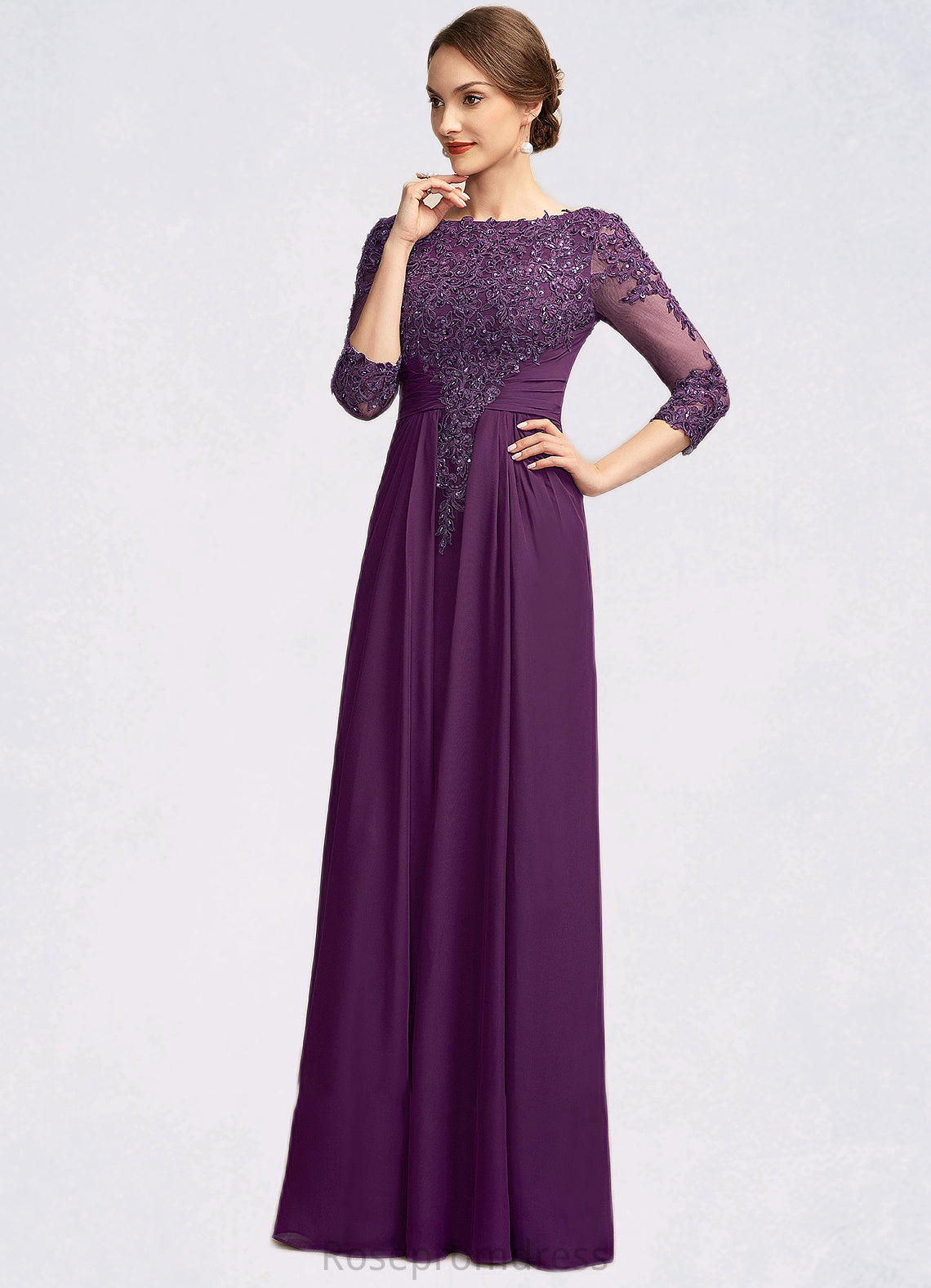 Salome A-Line Scoop Neck Floor-Length Chiffon Lace Mother of the Bride Dress With Beading Sequins SRS126P0014738