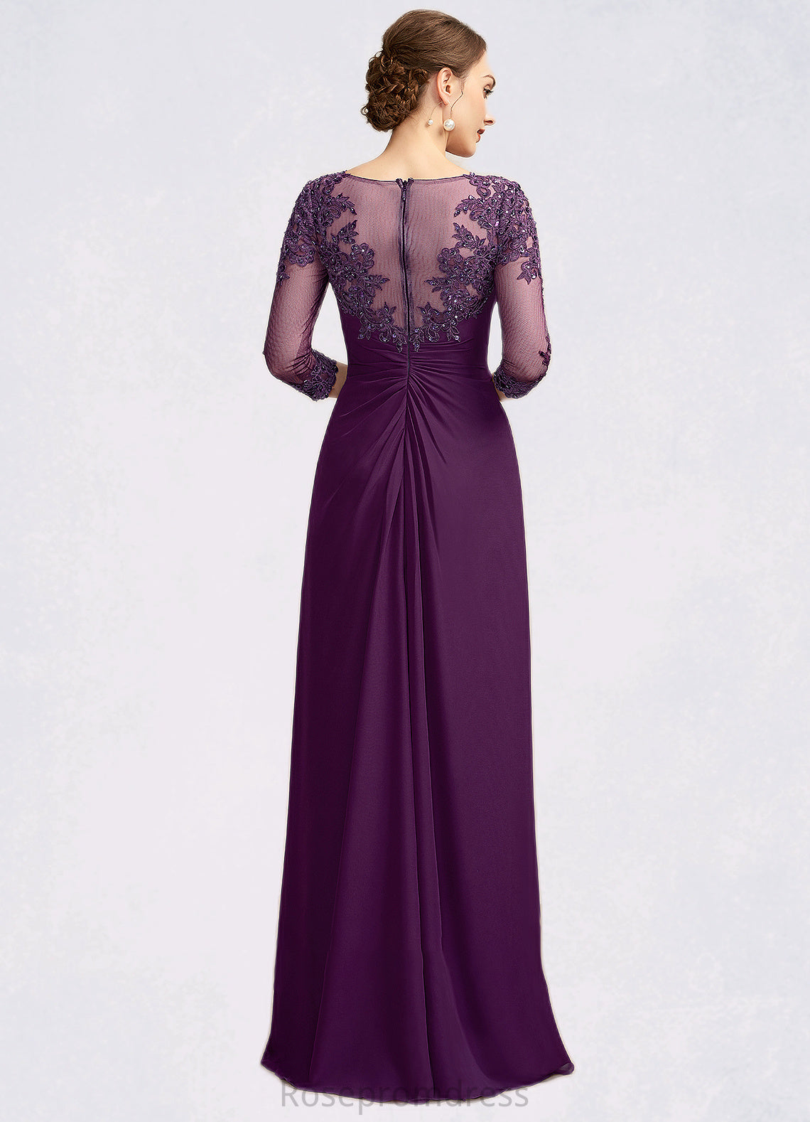 Salome A-Line Scoop Neck Floor-Length Chiffon Lace Mother of the Bride Dress With Beading Sequins SRS126P0014738