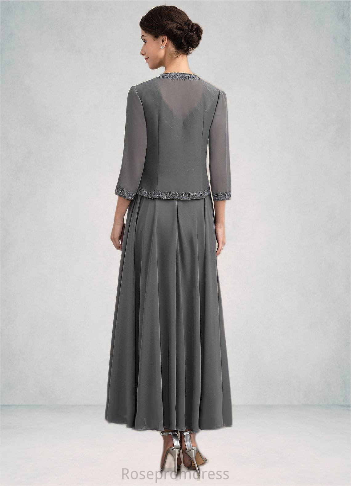 Alexus A-Line V-neck Ankle-Length Chiffon Mother of the Bride Dress With Beading Sequins SRS126P0014740