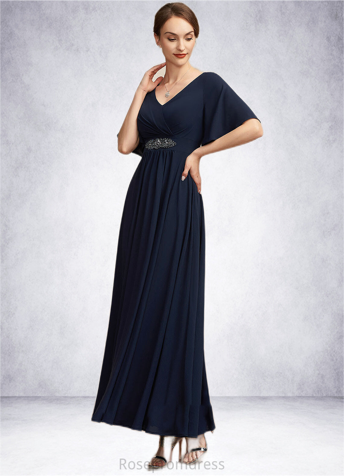 Aurora A-Line V-neck Ankle-Length Mother of the Bride Dress With Ruffle SRS126P0014742