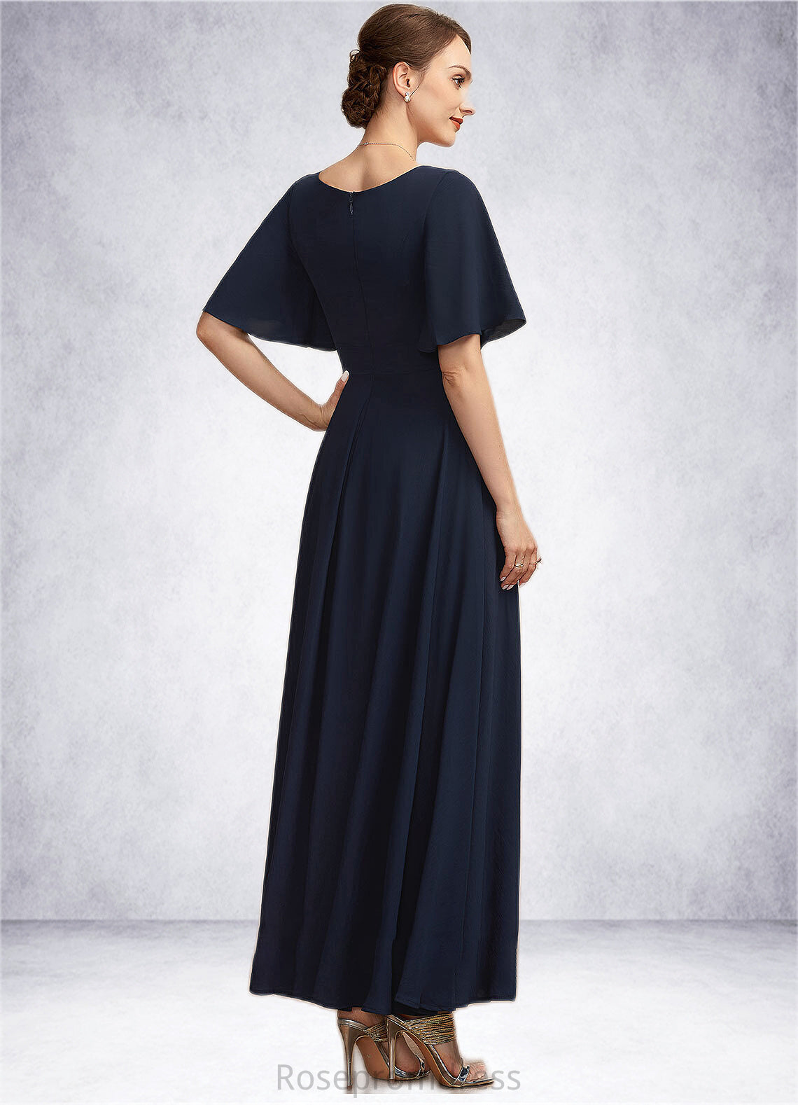 Aurora A-Line V-neck Ankle-Length Mother of the Bride Dress With Ruffle SRS126P0014742
