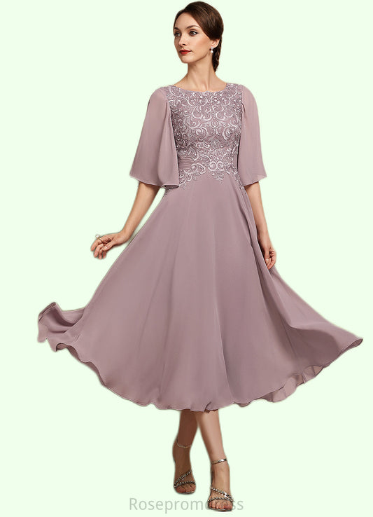 Lillianna A-Line Scoop Neck Tea-Length Chiffon Lace Mother of the Bride Dress SRS126P0014743