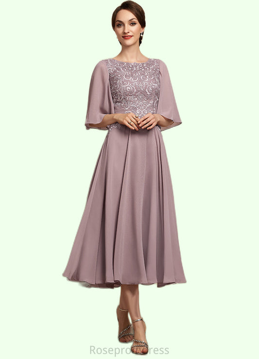 Lillianna A-Line Scoop Neck Tea-Length Chiffon Lace Mother of the Bride Dress SRS126P0014743