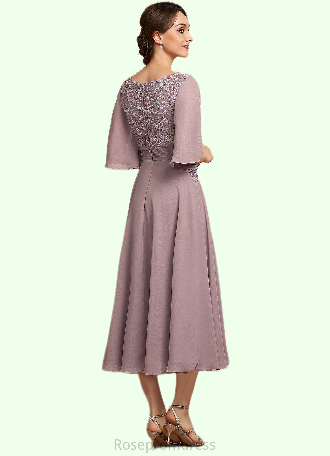Lillianna A-Line Scoop Neck Tea-Length Chiffon Lace Mother of the Bride Dress SRS126P0014743