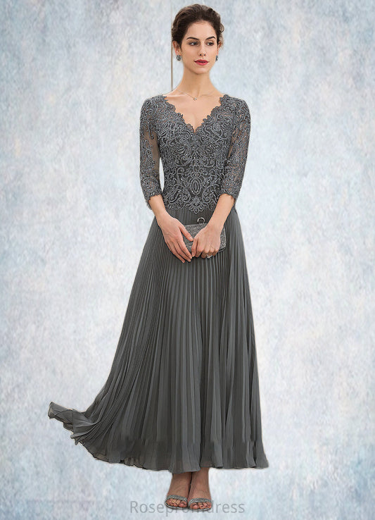 Iliana A-Line V-neck Ankle-Length Chiffon Lace Mother of the Bride Dress With Sequins Pleated SRS126P0014745