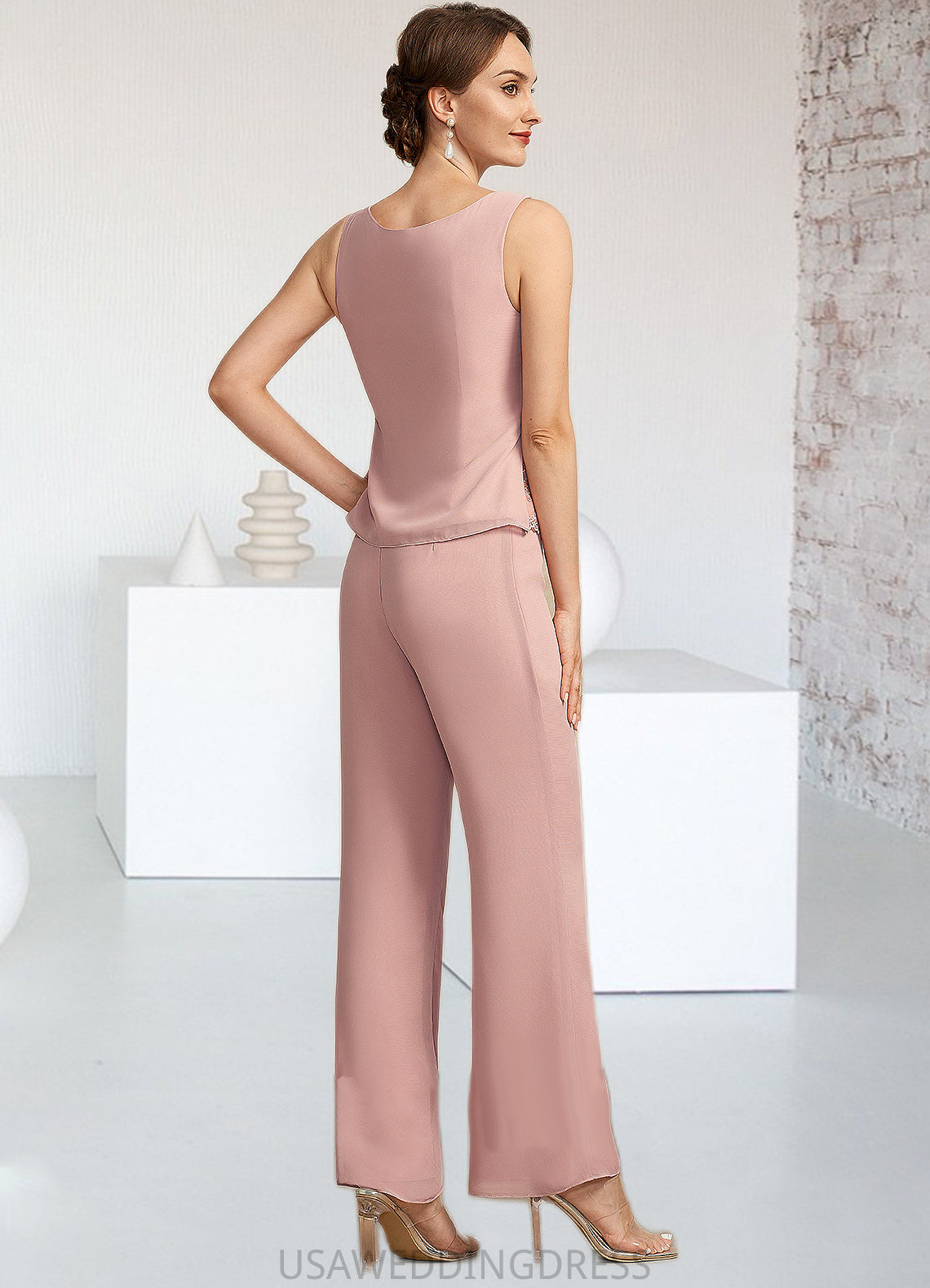 Khloe Jumpsuit/Pantsuit Scoop Neck Ankle-Length Chiffon Lace Mother of the Bride Dress DS126P0014746