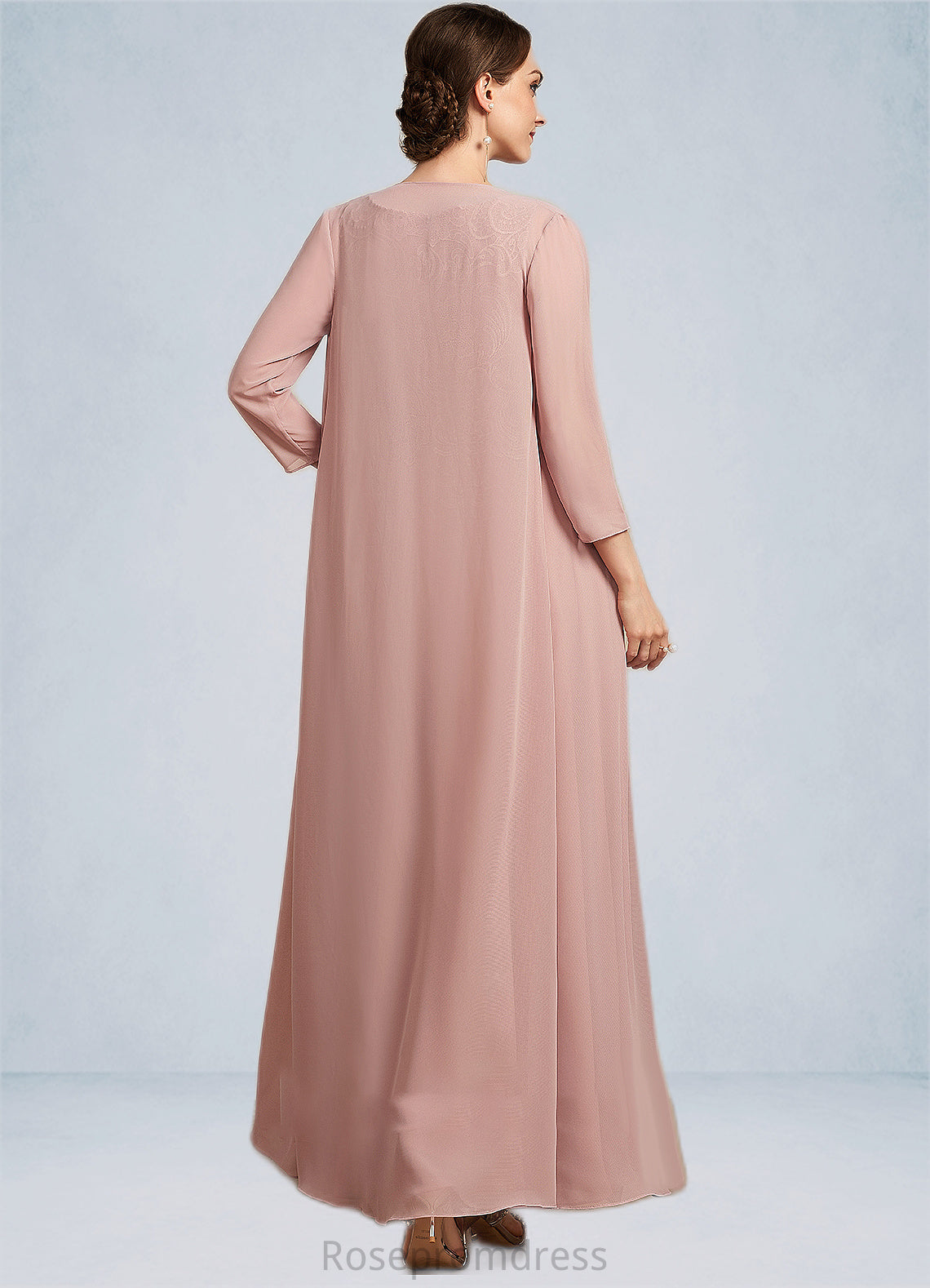 Karli A-Line Scoop Neck Ankle-Length Chiffon Lace Mother of the Bride Dress SRS126P0014747