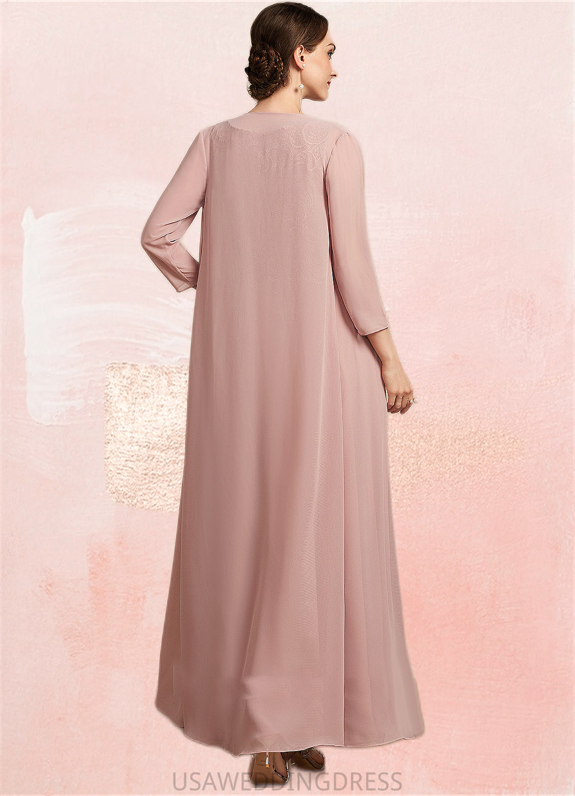 Everleigh A-Line Scoop Neck Ankle-Length Chiffon Lace Mother of the Bride Dress DS126P0014747