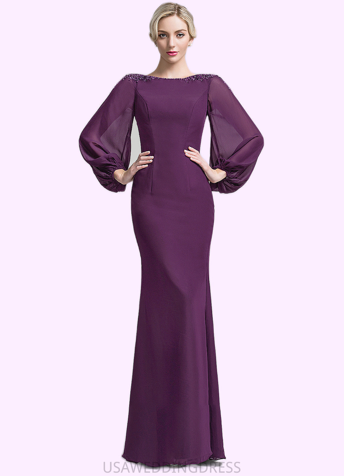Kennedy Trumpet/Mermaid Scoop Neck Floor-Length Chiffon Mother of the Bride Dress With Beading Sequins DS126P0014748