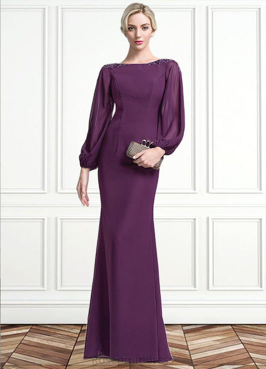 Maddison Trumpet/Mermaid Scoop Neck Floor-Length Chiffon Mother of the Bride Dress With Beading Sequins SRS126P0014748