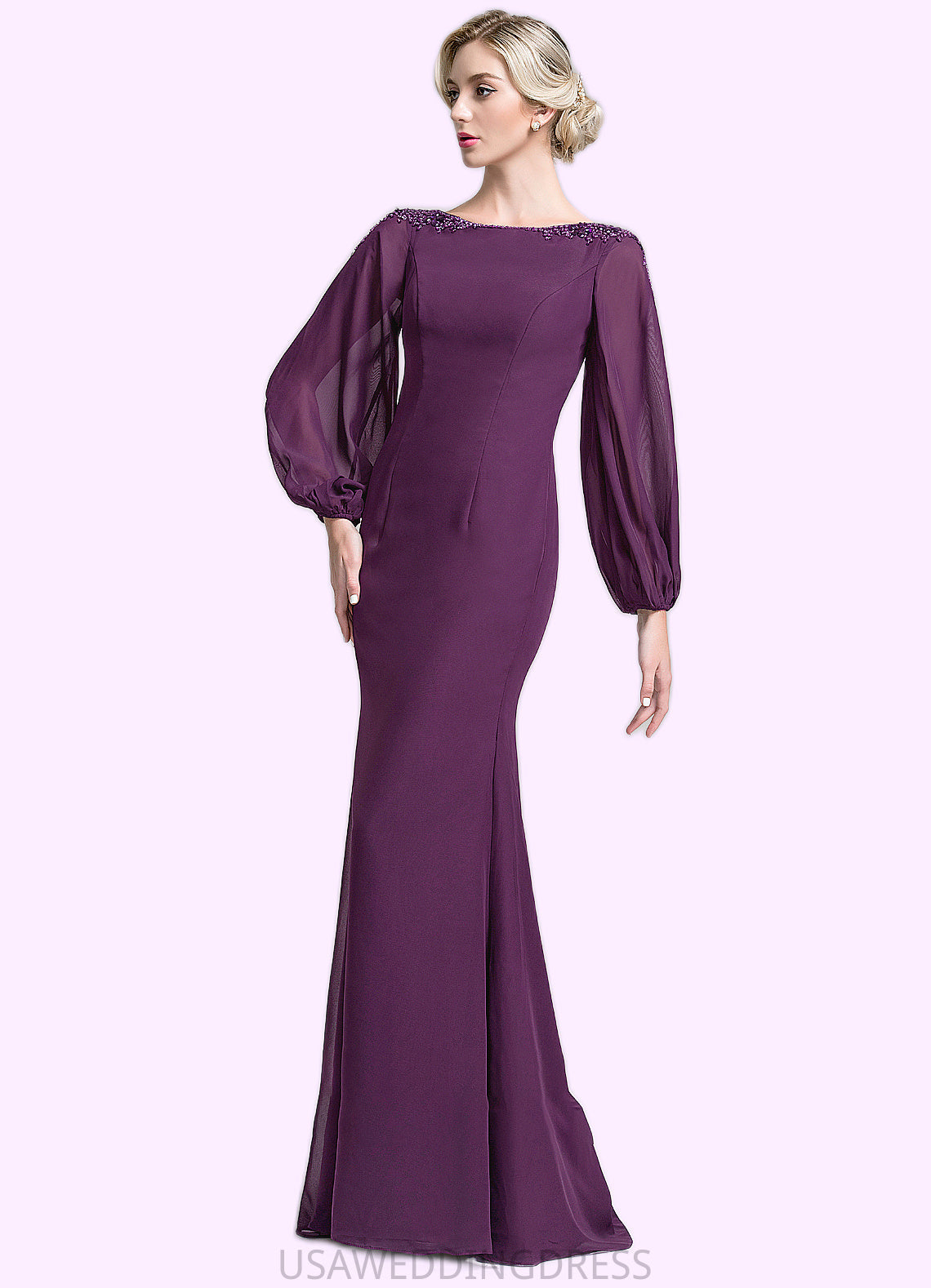 Kennedy Trumpet/Mermaid Scoop Neck Floor-Length Chiffon Mother of the Bride Dress With Beading Sequins DS126P0014748