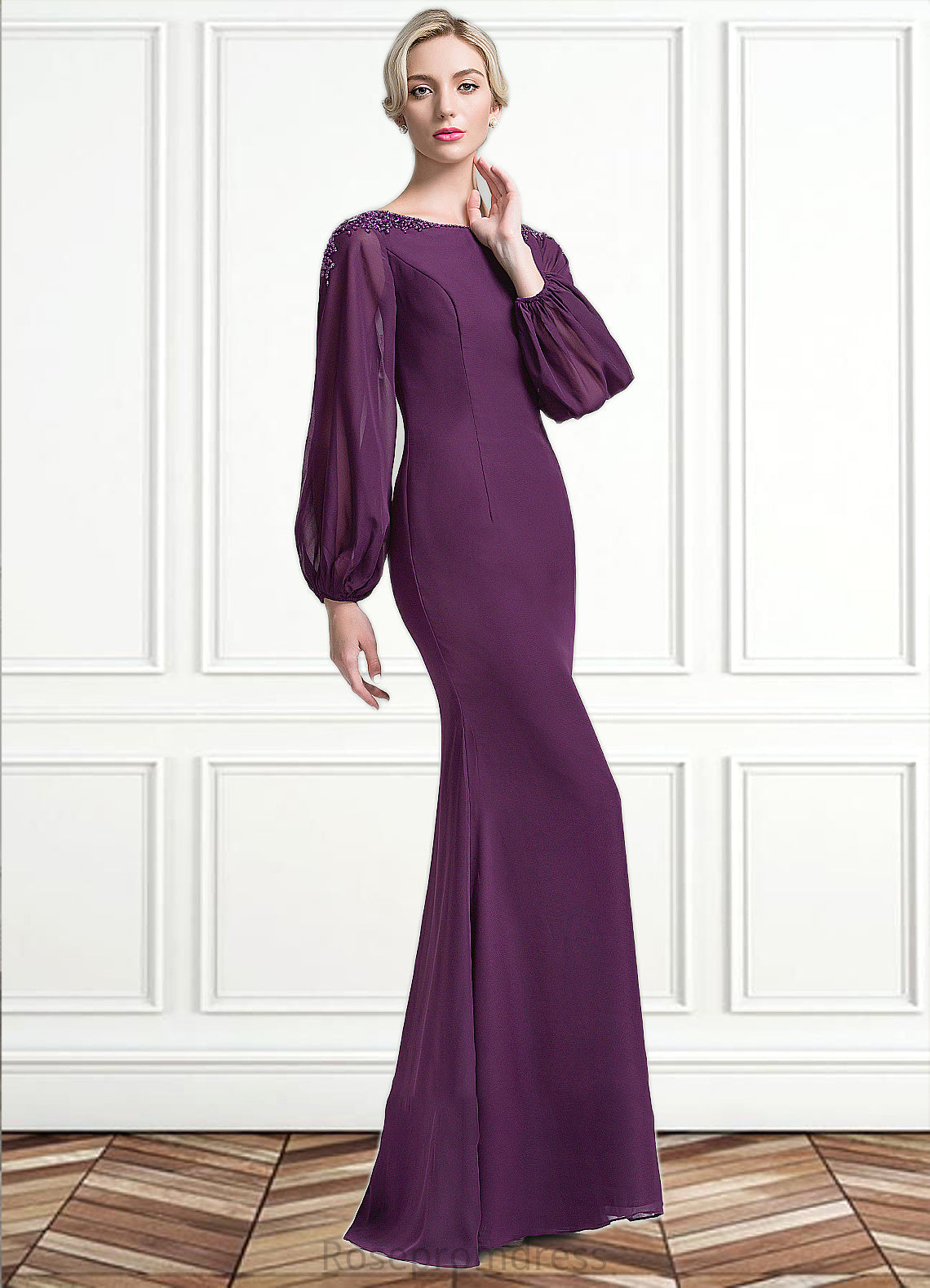 Maddison Trumpet/Mermaid Scoop Neck Floor-Length Chiffon Mother of the Bride Dress With Beading Sequins SRS126P0014748