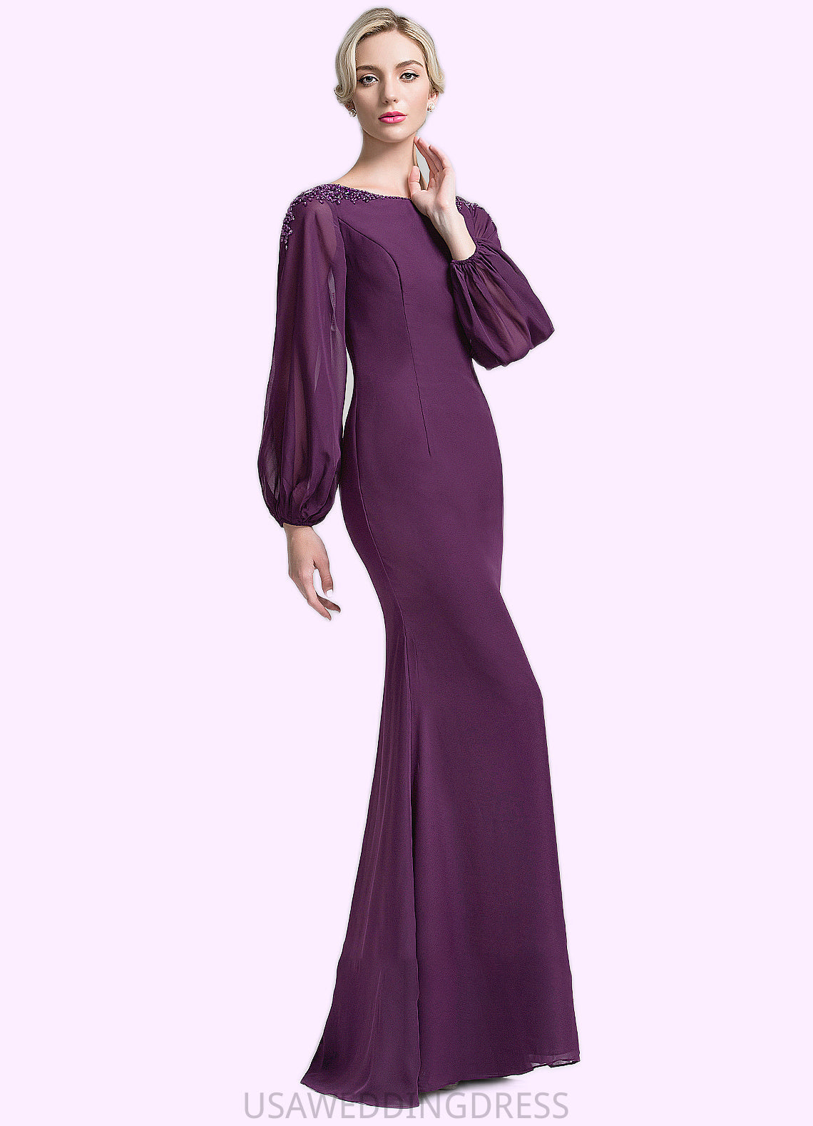 Kennedy Trumpet/Mermaid Scoop Neck Floor-Length Chiffon Mother of the Bride Dress With Beading Sequins DS126P0014748