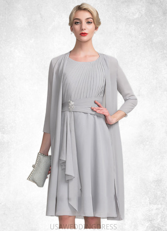 Sierra A-Line Scoop Neck Knee-Length Chiffon Mother of the Bride Dress With Beading Cascading Ruffles DS126P0014751