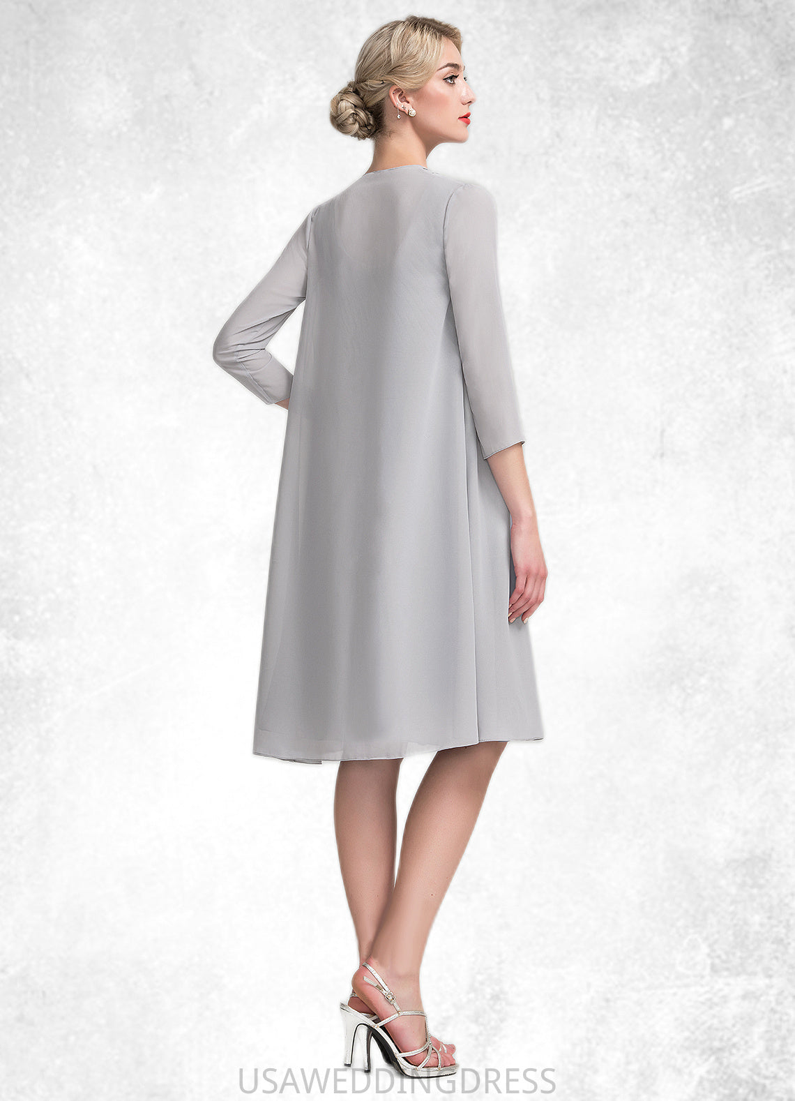 Sierra A-Line Scoop Neck Knee-Length Chiffon Mother of the Bride Dress With Beading Cascading Ruffles DS126P0014751