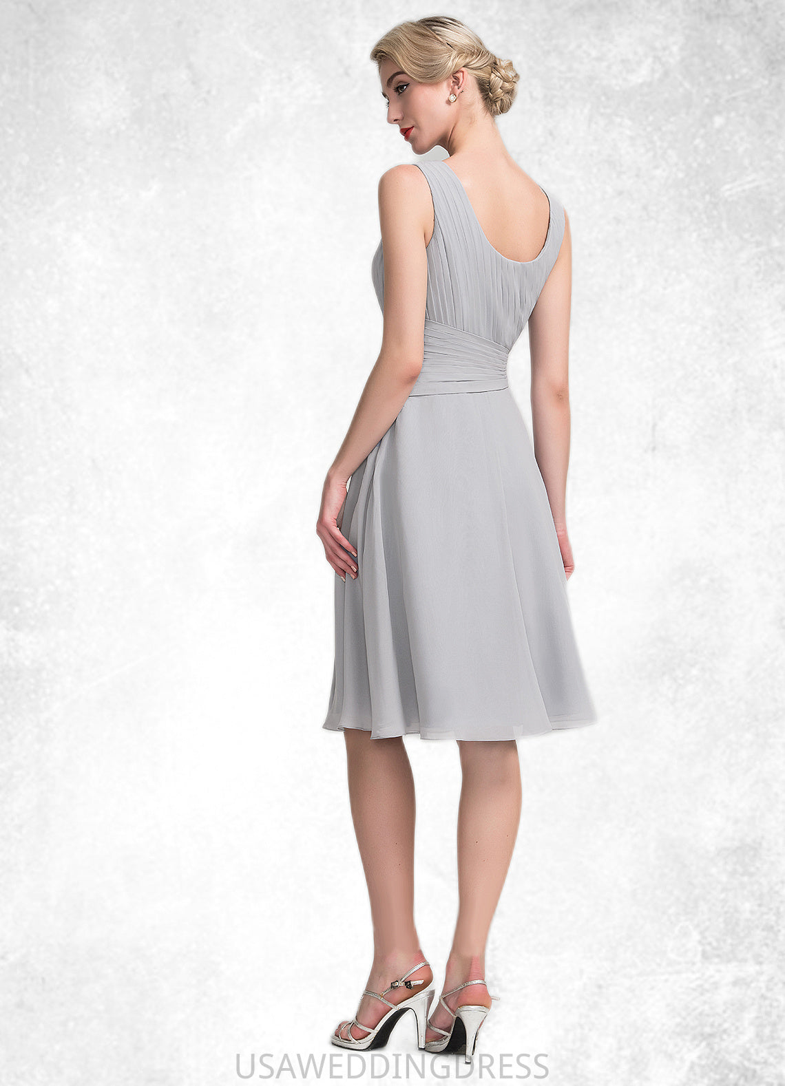 Sierra A-Line Scoop Neck Knee-Length Chiffon Mother of the Bride Dress With Beading Cascading Ruffles DS126P0014751