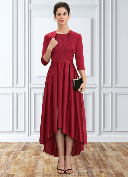 Paola A-Line Scoop Neck Asymmetrical Satin Lace Mother of the Bride Dress With Sequins DS126P0014752