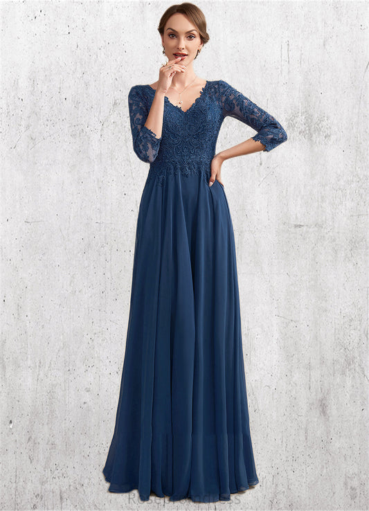 Livia A-Line V-neck Floor-Length Chiffon Lace Mother of the Bride Dress SRS126P0014753