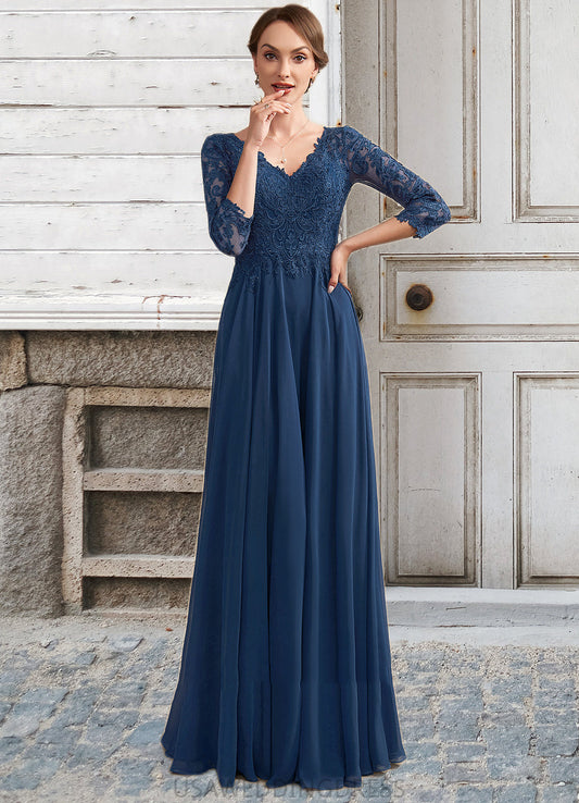Maisie A-Line V-neck Floor-Length Chiffon Lace Mother of the Bride Dress DS126P0014753