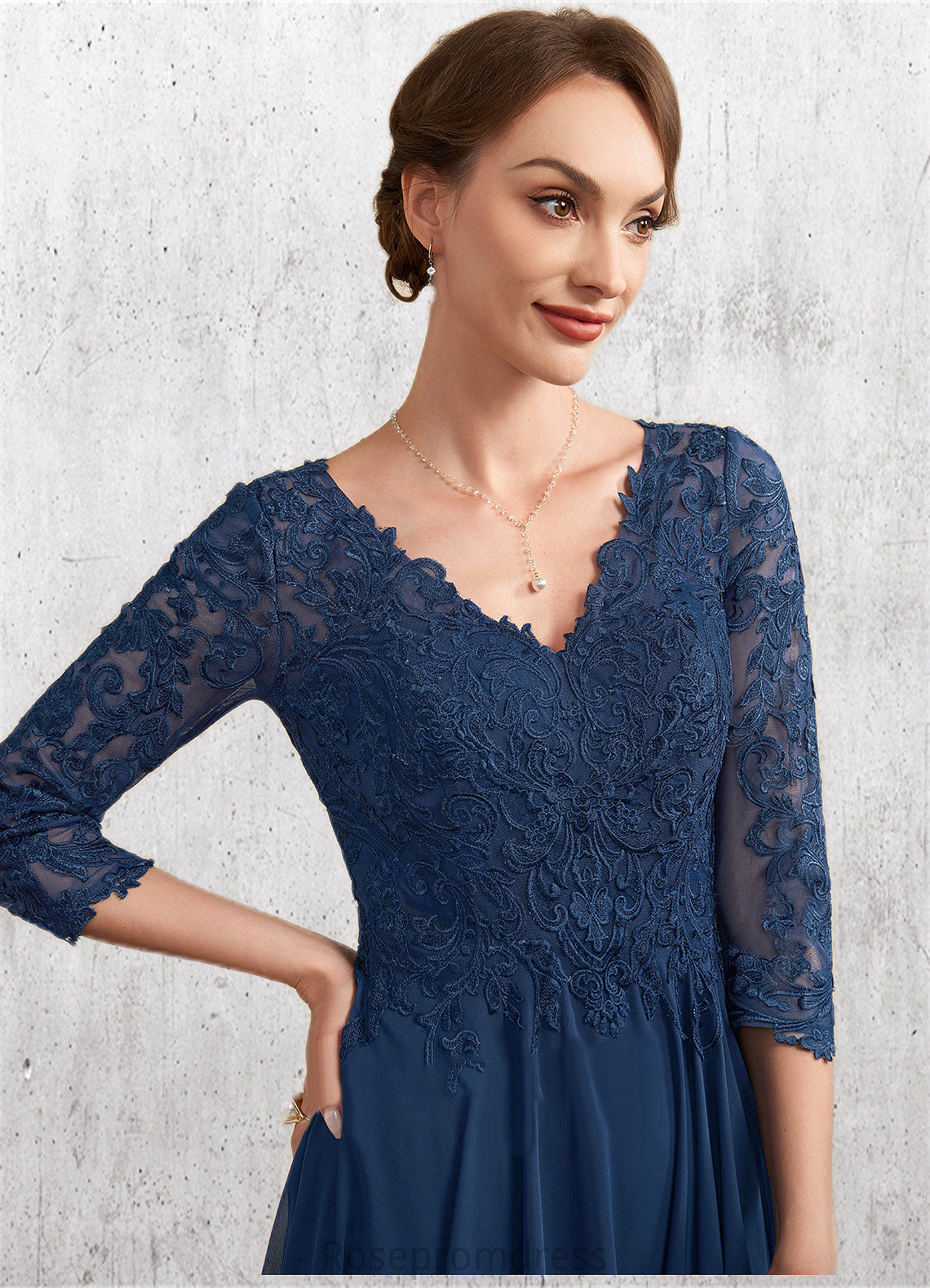 Livia A-Line V-neck Floor-Length Chiffon Lace Mother of the Bride Dress SRS126P0014753