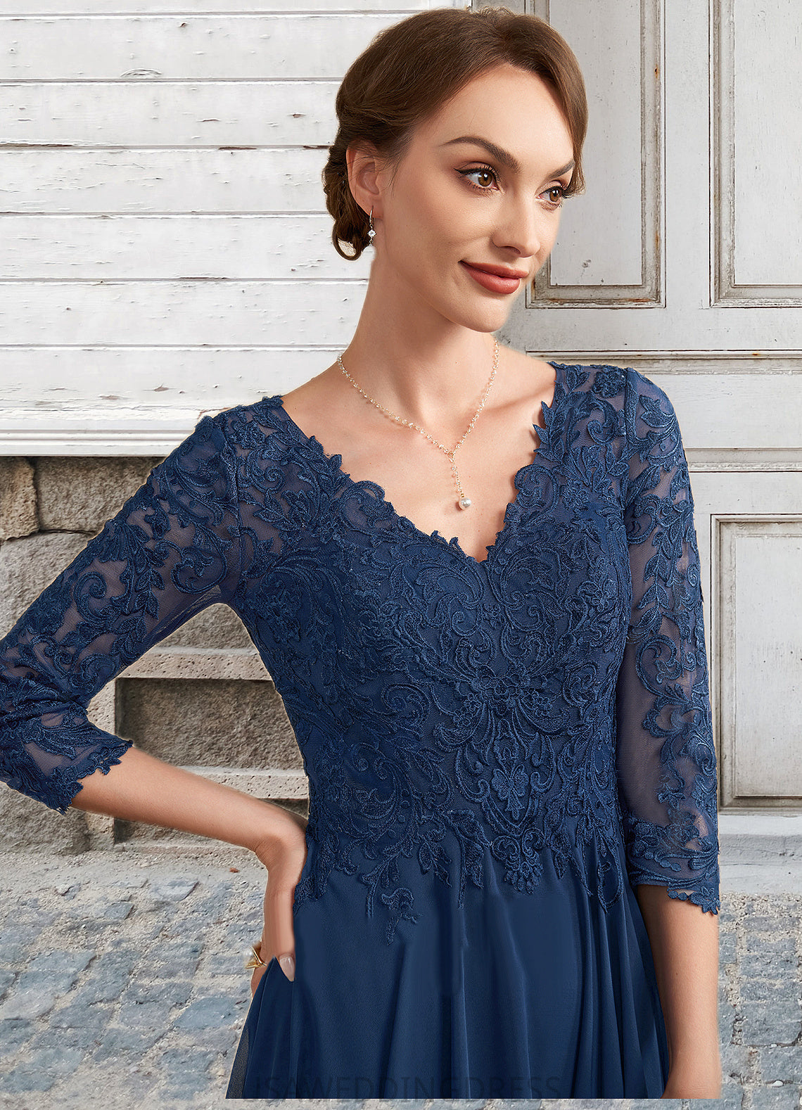 Maisie A-Line V-neck Floor-Length Chiffon Lace Mother of the Bride Dress DS126P0014753