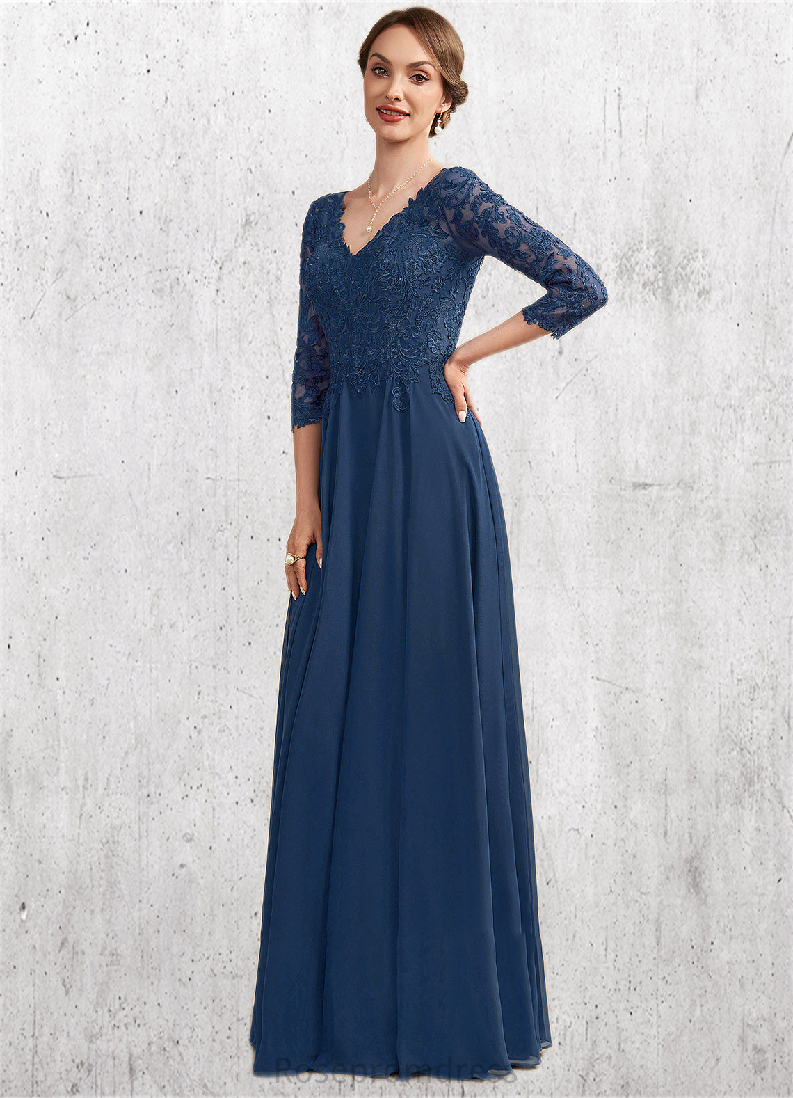 Livia A-Line V-neck Floor-Length Chiffon Lace Mother of the Bride Dress SRS126P0014753