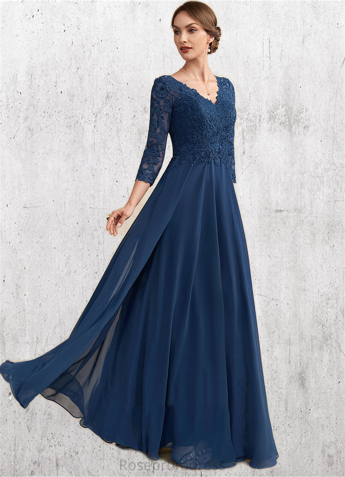Livia A-Line V-neck Floor-Length Chiffon Lace Mother of the Bride Dress SRS126P0014753