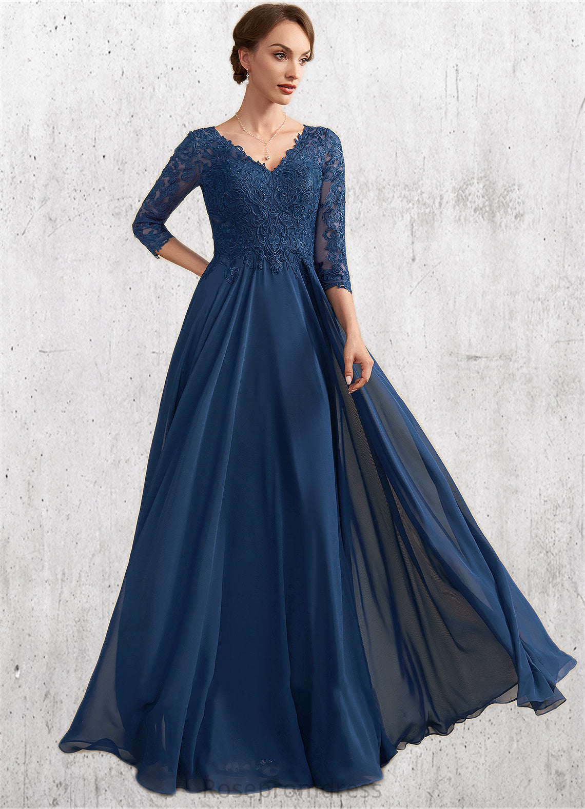 Livia A-Line V-neck Floor-Length Chiffon Lace Mother of the Bride Dress SRS126P0014753