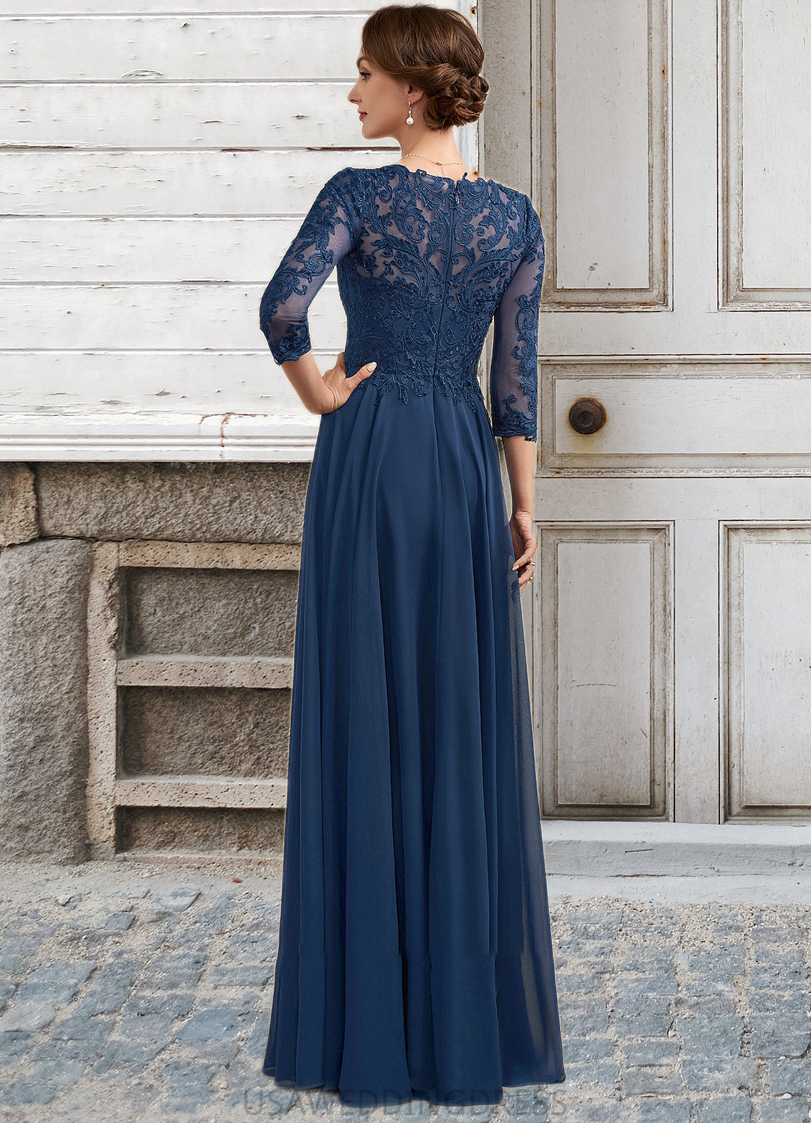 Maisie A-Line V-neck Floor-Length Chiffon Lace Mother of the Bride Dress DS126P0014753