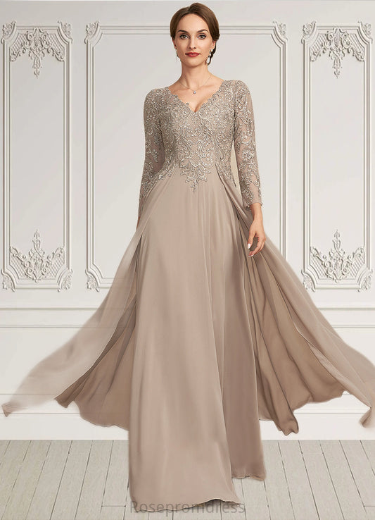 Leia A-Line V-neck Floor-Length Chiffon Lace Mother of the Bride Dress SRS126P0014754