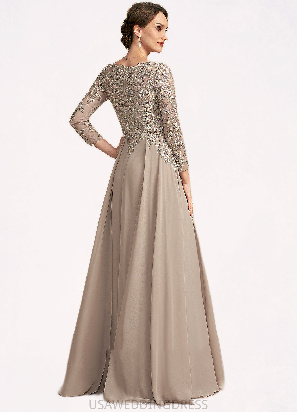 Bella A-Line V-neck Floor-Length Chiffon Lace Mother of the Bride Dress DS126P0014754