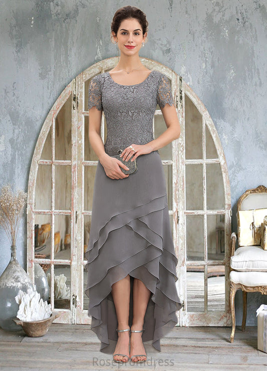 Jayden A-Line Scoop Neck Asymmetrical Chiffon Lace Mother of the Bride Dress With Cascading Ruffles SRS126P0014757