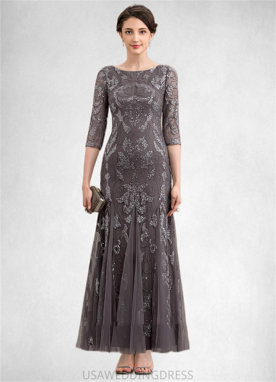 Hannah Sheath/Column Scoop Neck Ankle-Length Tulle Sequined Mother of the Bride Dress DS126P0014758